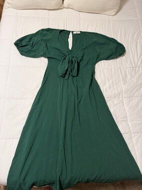 Mango Emerald Green Tie-Front Midi Dress